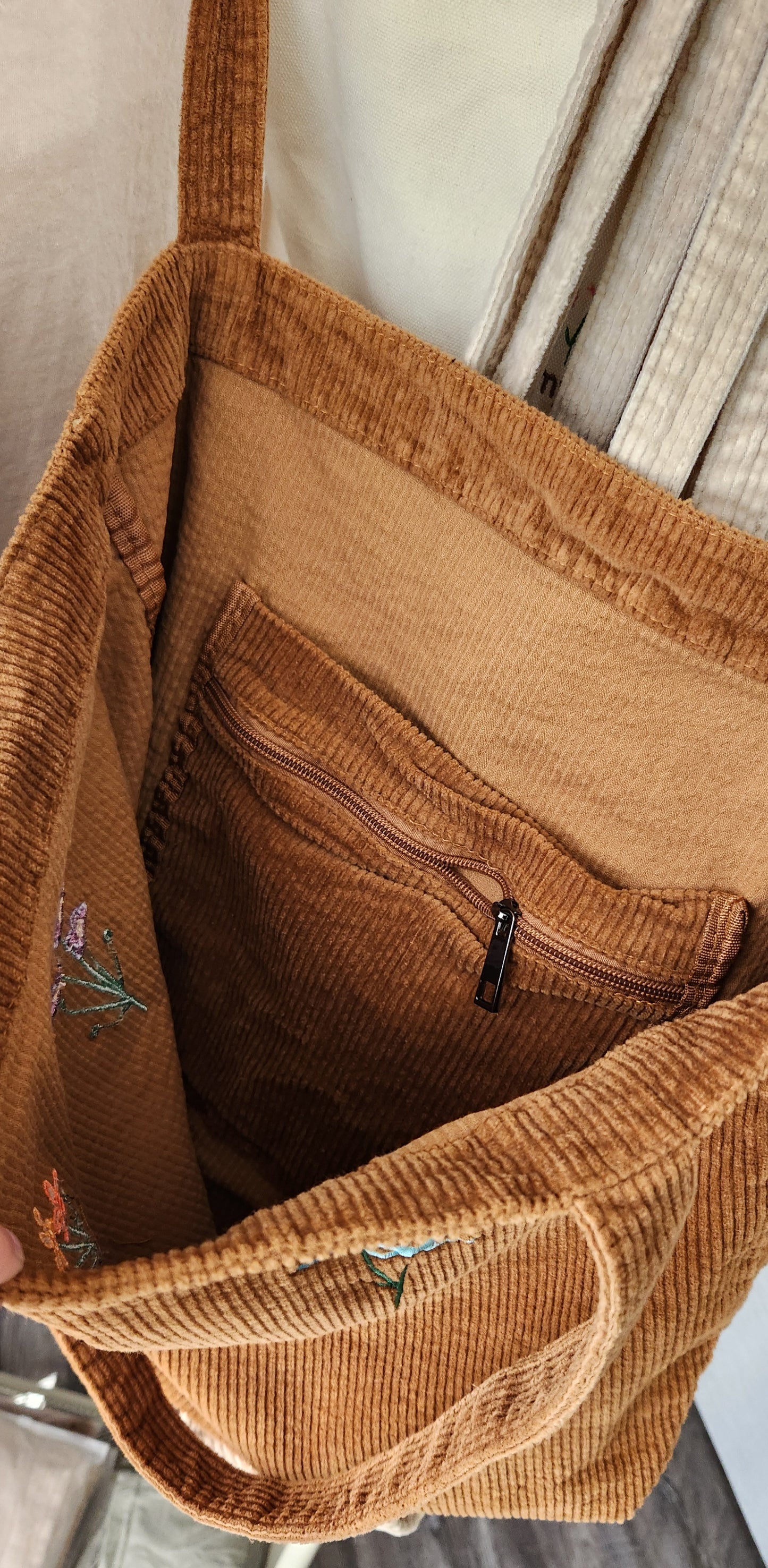 Floral Corduroy Tote Bag