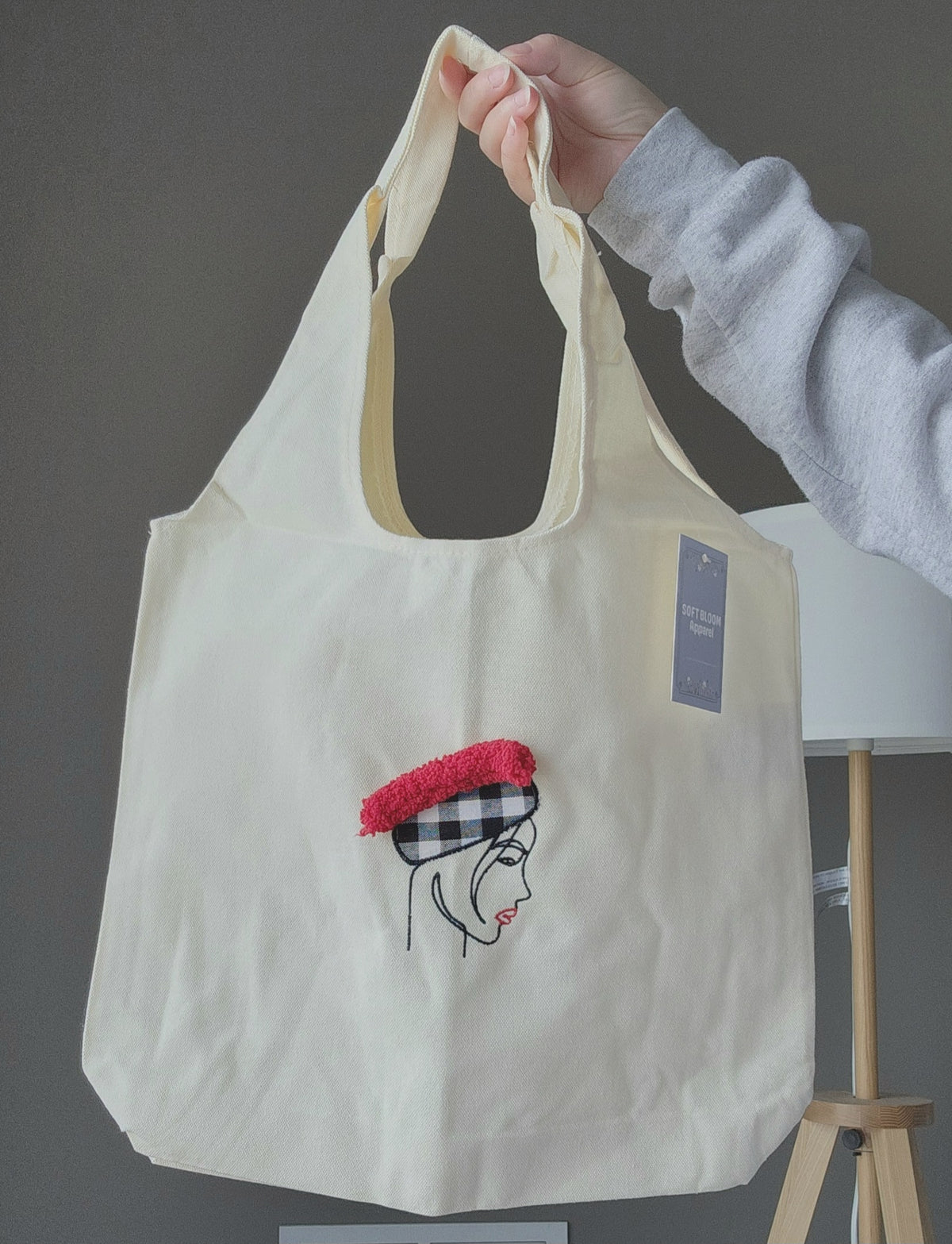 'Red Pom Hat' Canvas Tote