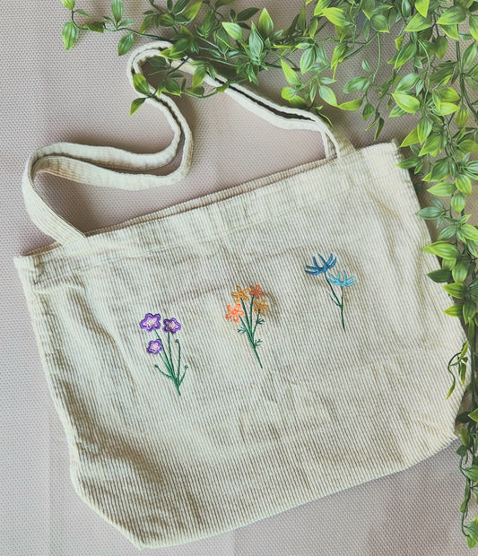 Floral Corduroy Tote Bag