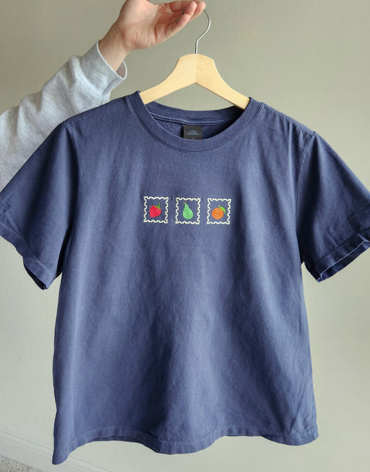 Embroidered Fruit Stamp Boxy T-Shirt