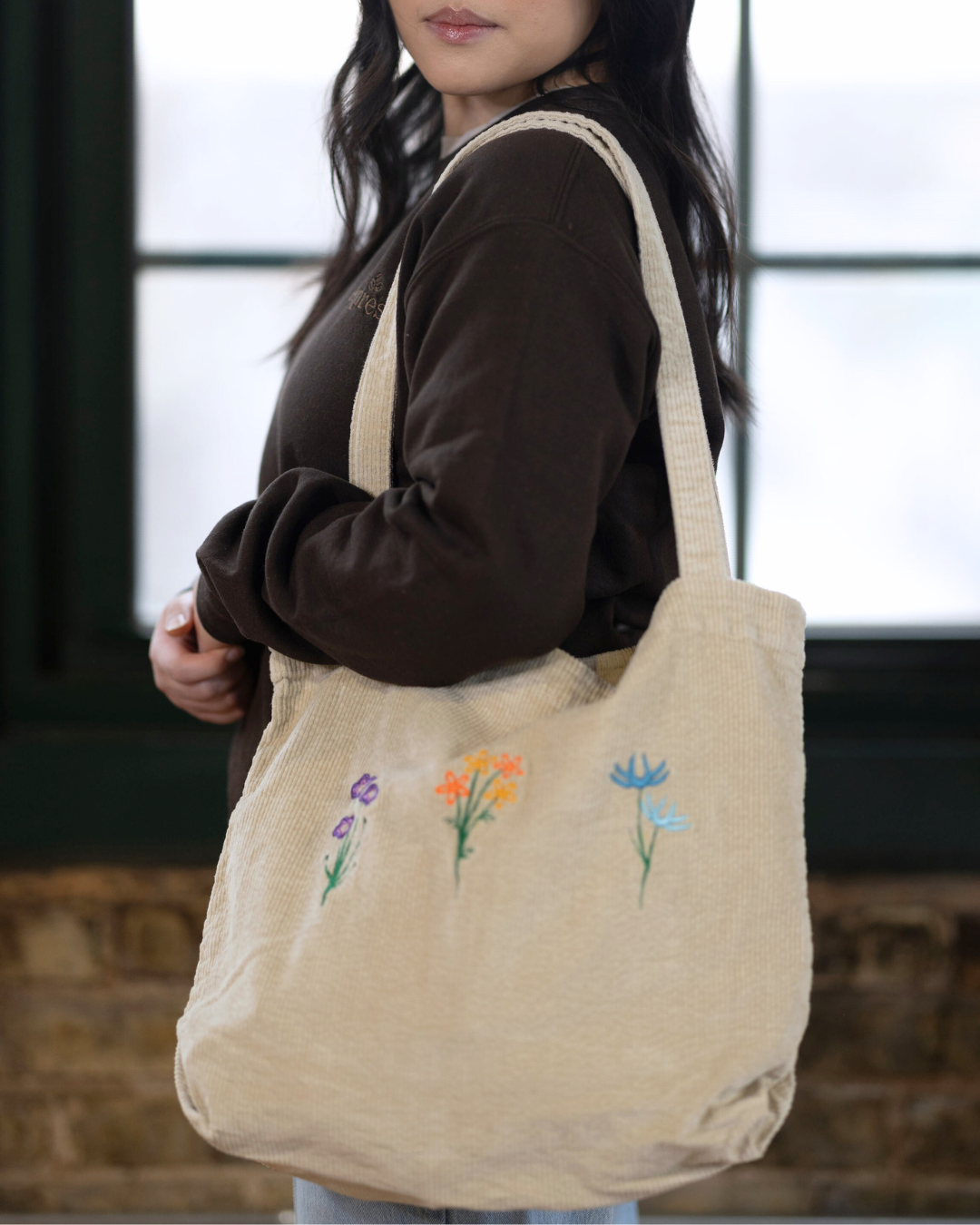 Floral Corduroy Tote Bag – SoftBloom Apparel Floral Corduroy Tote Bag – SoftBloom Apparel