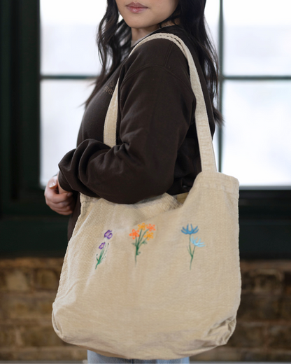 Floral Corduroy Tote Bag